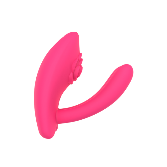 Pink dual couple's vibrator with rose design on transparent background