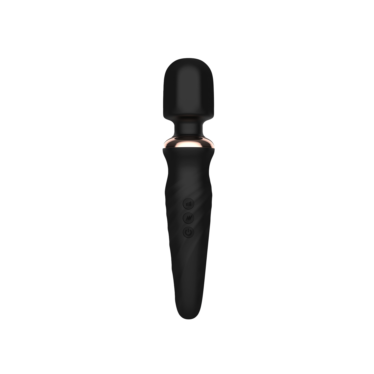 Black wand vibrator with a gold band on transparent background