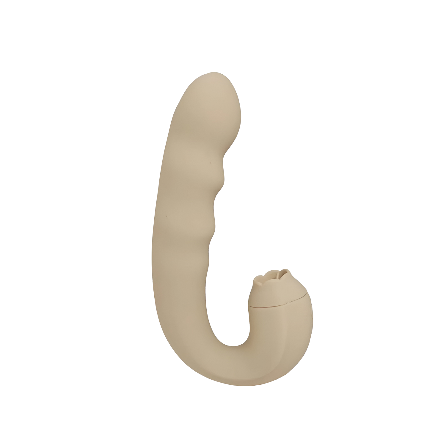 Beige dual vibrator with curved design on a transparent background